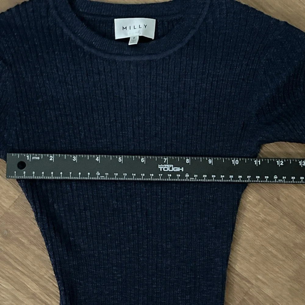 Milly Metallic Stardust Ribbed Sweater Dress XS Navy Blue Siren Celeb Style